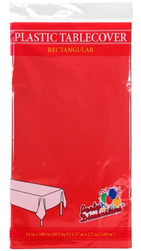 ''54'''' X 108'''' Rectangular Plastic Tablecloth - Red - Party Dimensions''