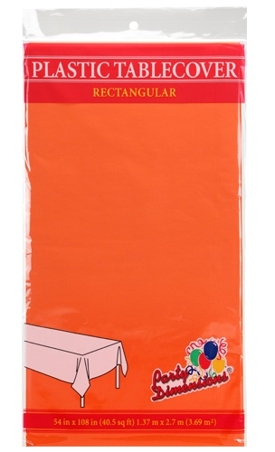 ''54'''' X 108'''' Rectangular Plastic Tablecloth - Orange - Party Dimensions''