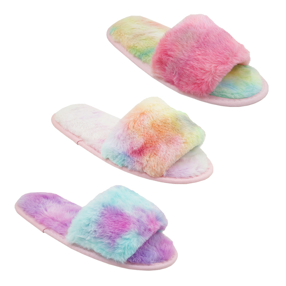 Women's Ombre Faux Fur Bedroom Slide SLIPPERS w/ Soft Footbed