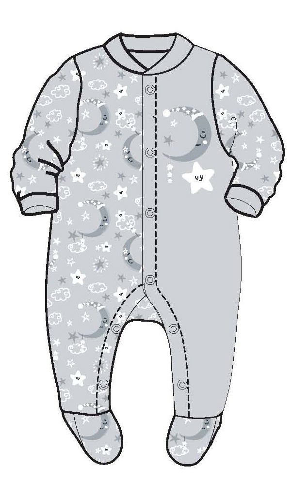 Baby Boy's Knit Footed One-Piece PAJAMAS w/ Night Sky Cloud & Moon Print - Size 0M-9M - Grey