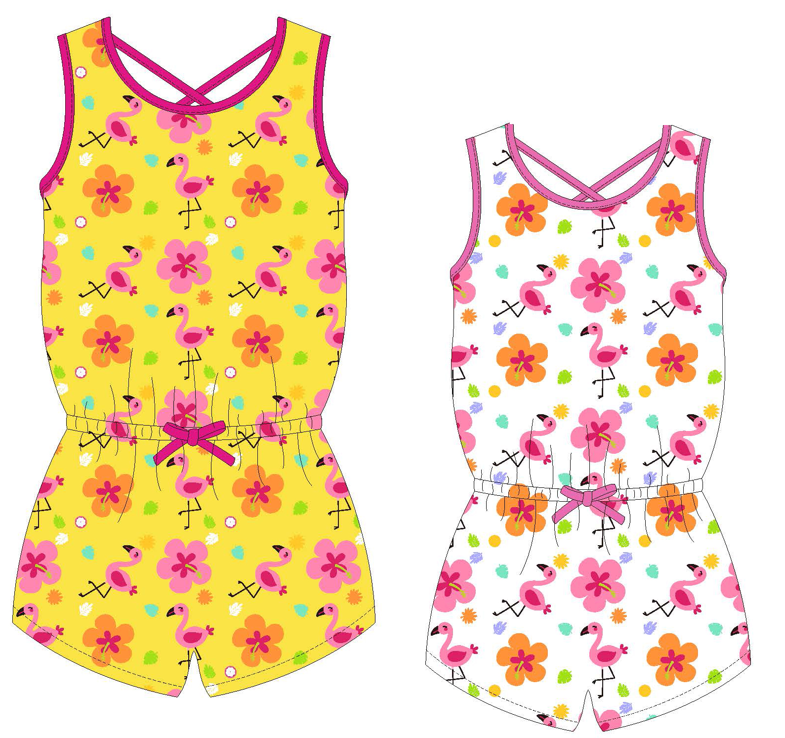 Toddler's Knit One-Piece Tank Rompers w/ FLAMINGO Print - Sizes 2T-4T