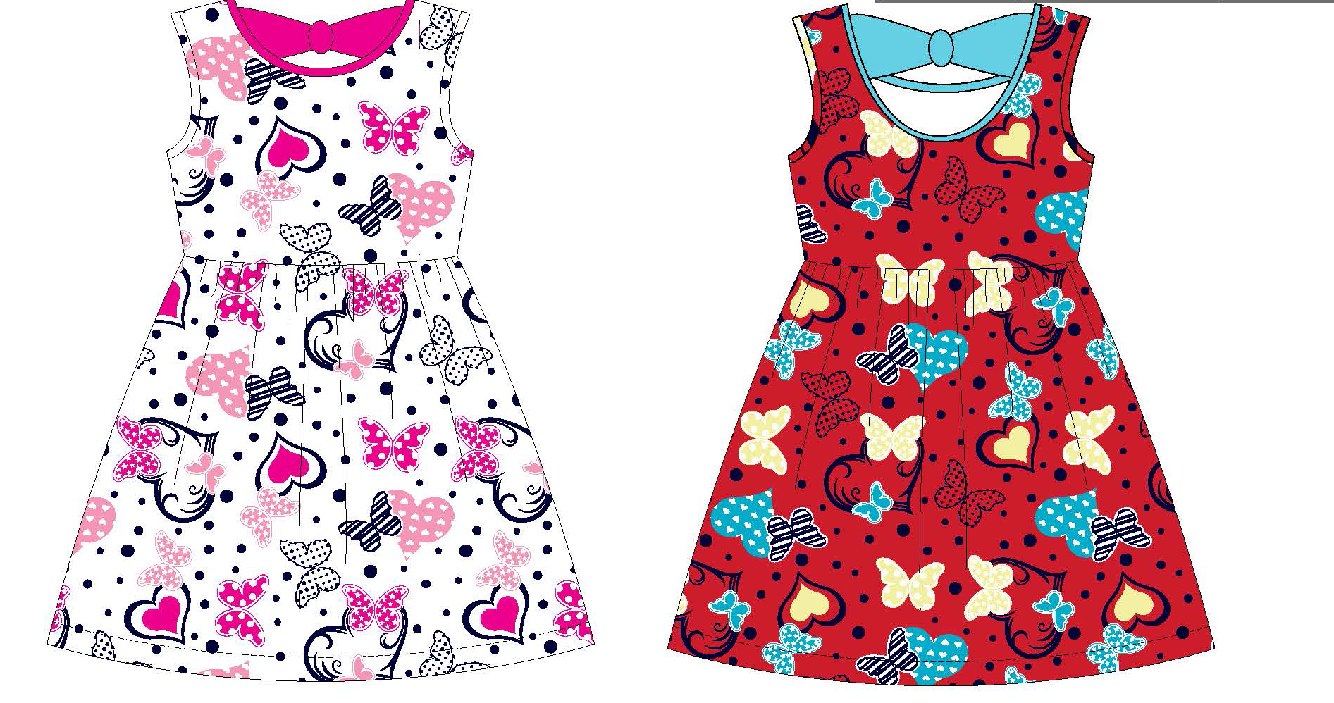 Toddler Girl's Sleeveless Knit Swing DRESS w/ Butterfly & Heart Print - Size 2T-4T