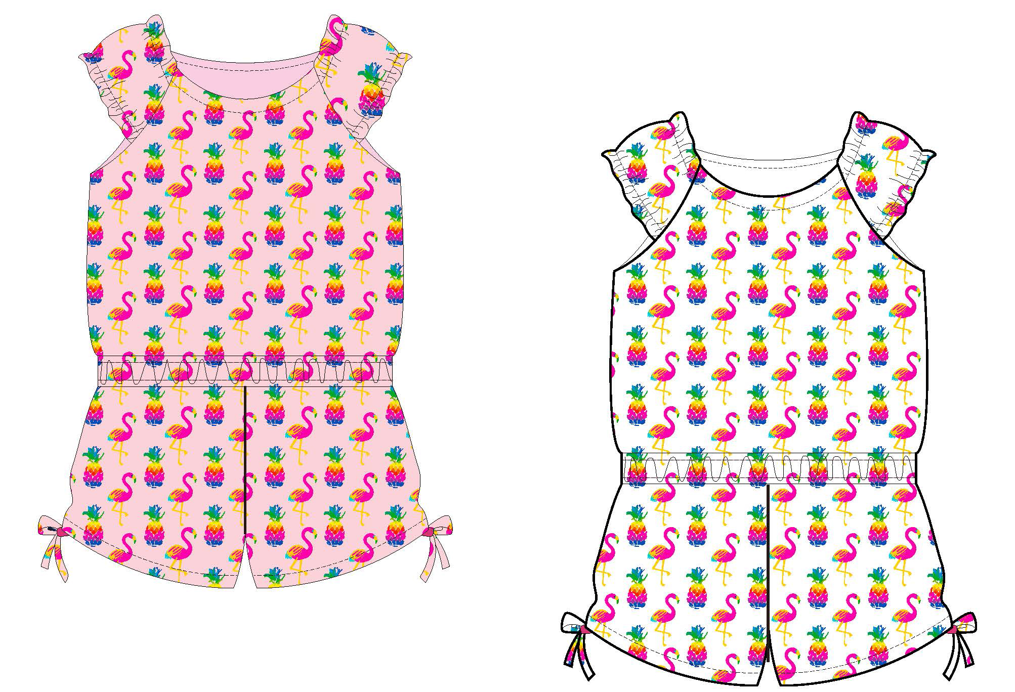 Baby Girl's Printed Knit Romper DRESS w/ Rainbow Flamingo & Pineapple Print - Size 12M-24M
